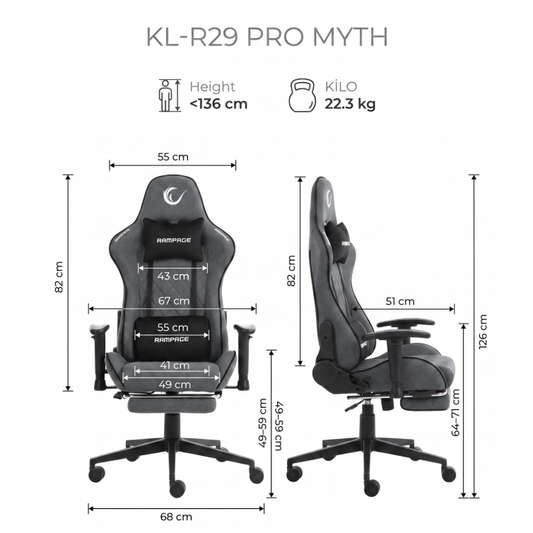 RAMPAGE KL-R29 MYTH PRO GRI KUMAS OYUNCU KOLTUGU