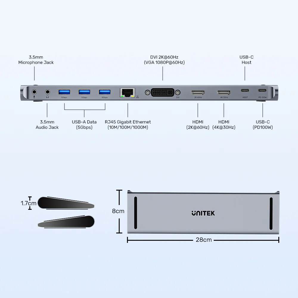 UNITEK UHUB11+ USB-C DISPLAYLINK 4K BAGLANTI ISTASYONU (D1147AGY01)