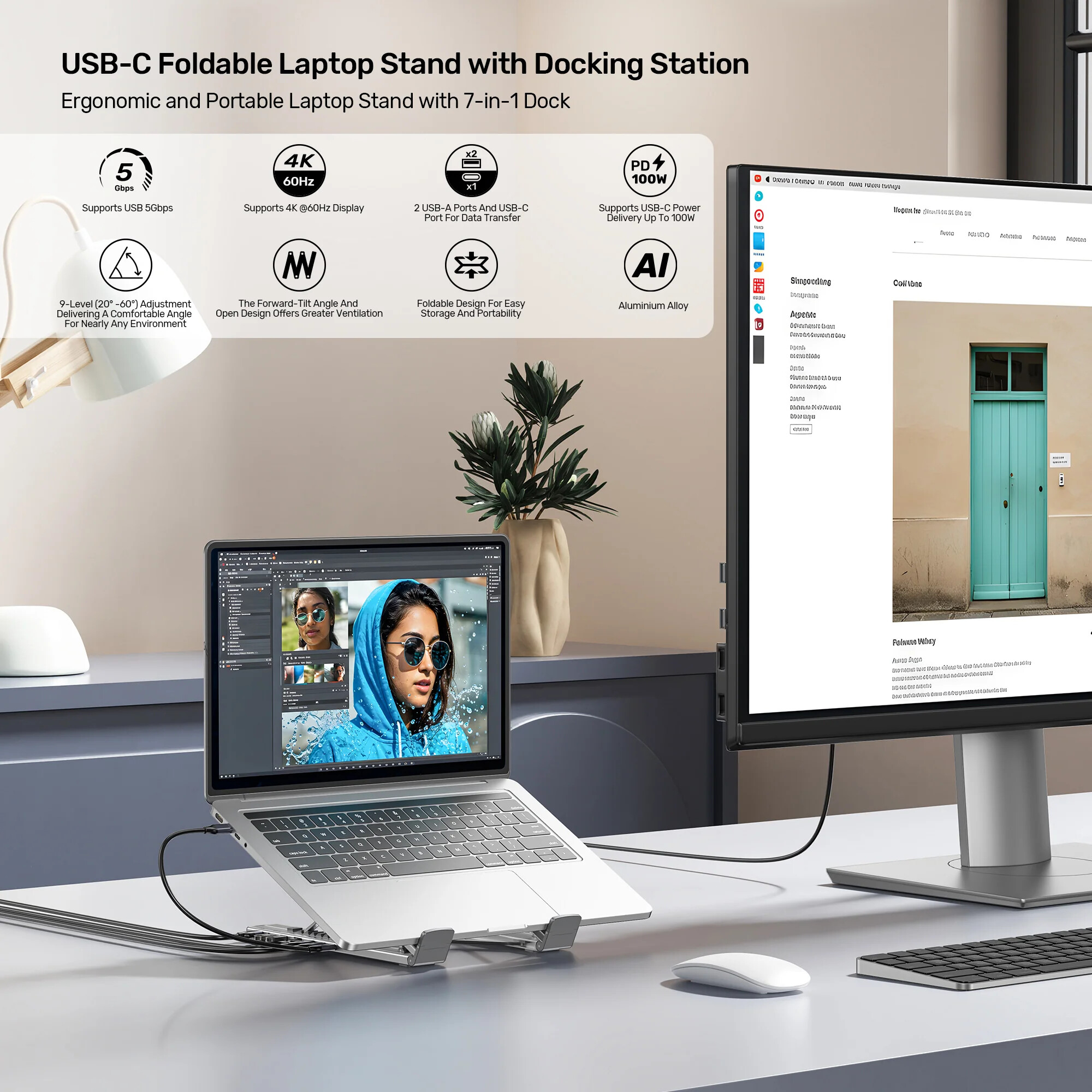 UNITEK KATLANABİLİR NOTEBOOK STANDI VE DOCKING STATION (D1137AGY01)