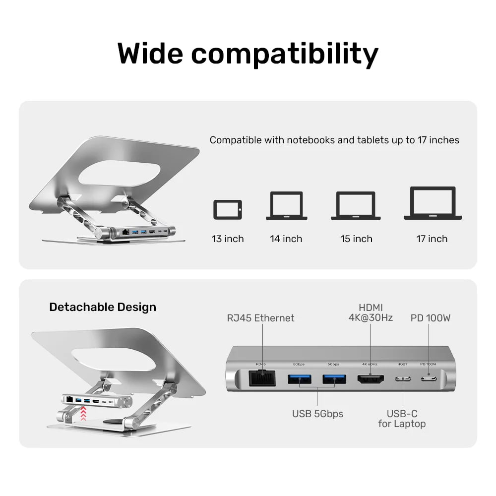 UNITEK 360D METAL 15.6” NOTEBOOK STAND VE 5in1 DOCKING STATION  (D1109B)
